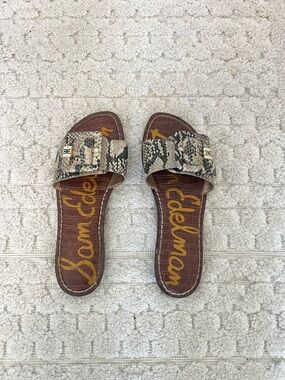 Sam Edelman Brown Snake-Print Slide Sandals